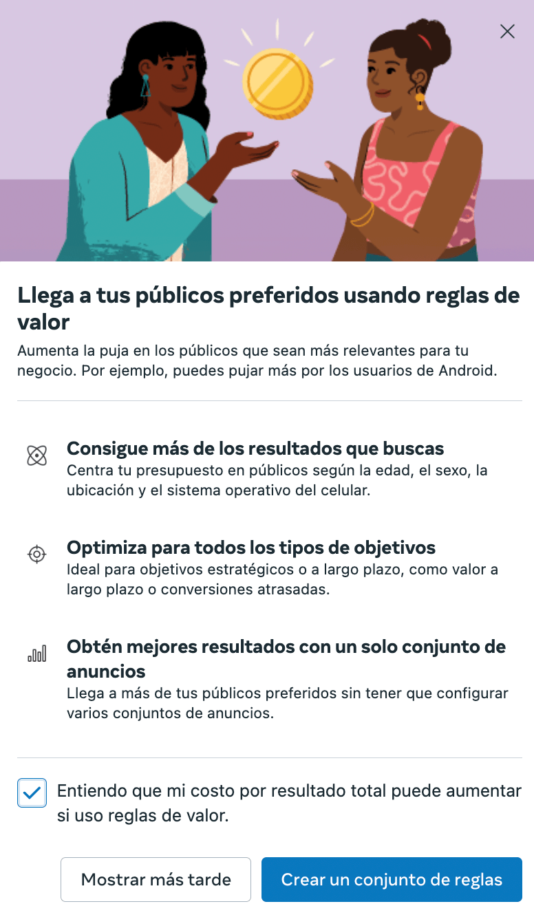 Crear la regla de valor en Meta