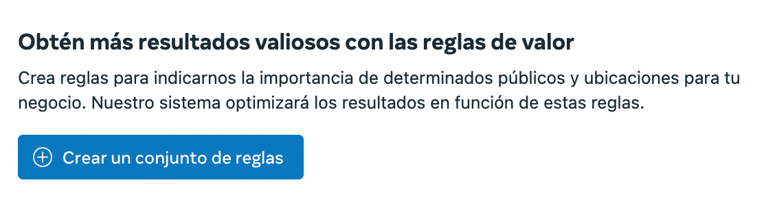 Reglas de valor en Meta: crear un conjunto de reglas