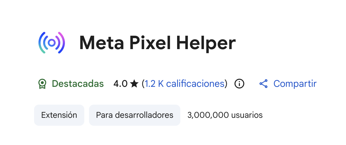 Nuevo icono de la extensión Meta Pixel Helper