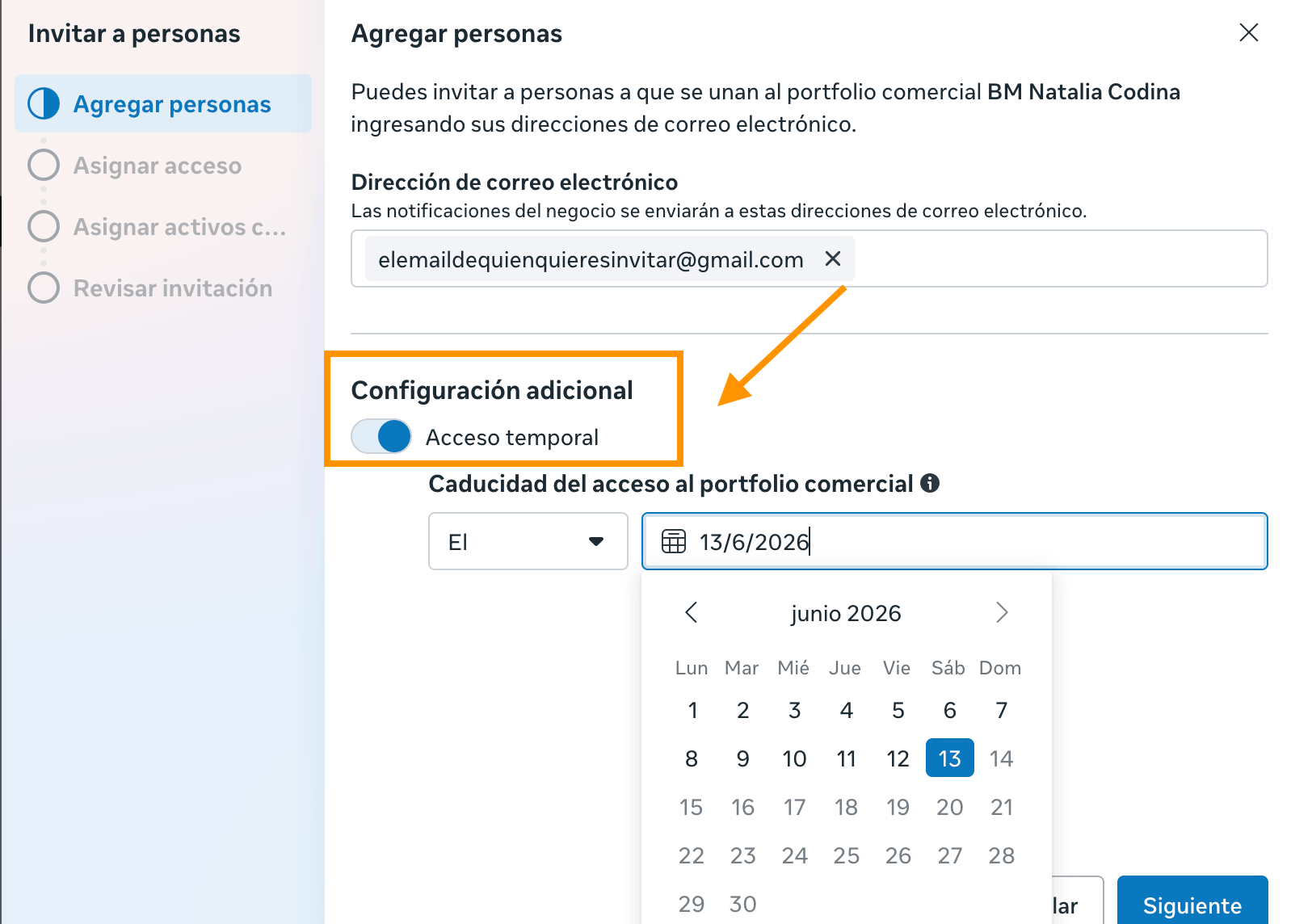 Acceso temporal al Meta Business Manager