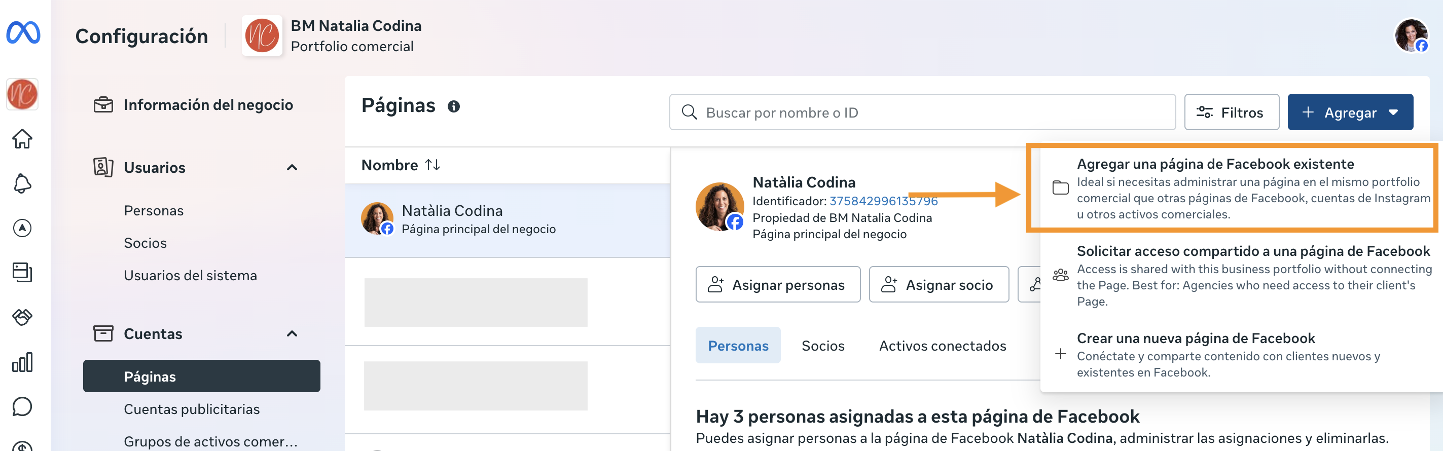 Agregar página de Facebook al Meta Business Manager