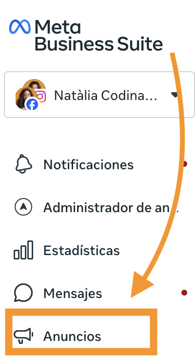 Apartado de anuncios en Meta Business Suite