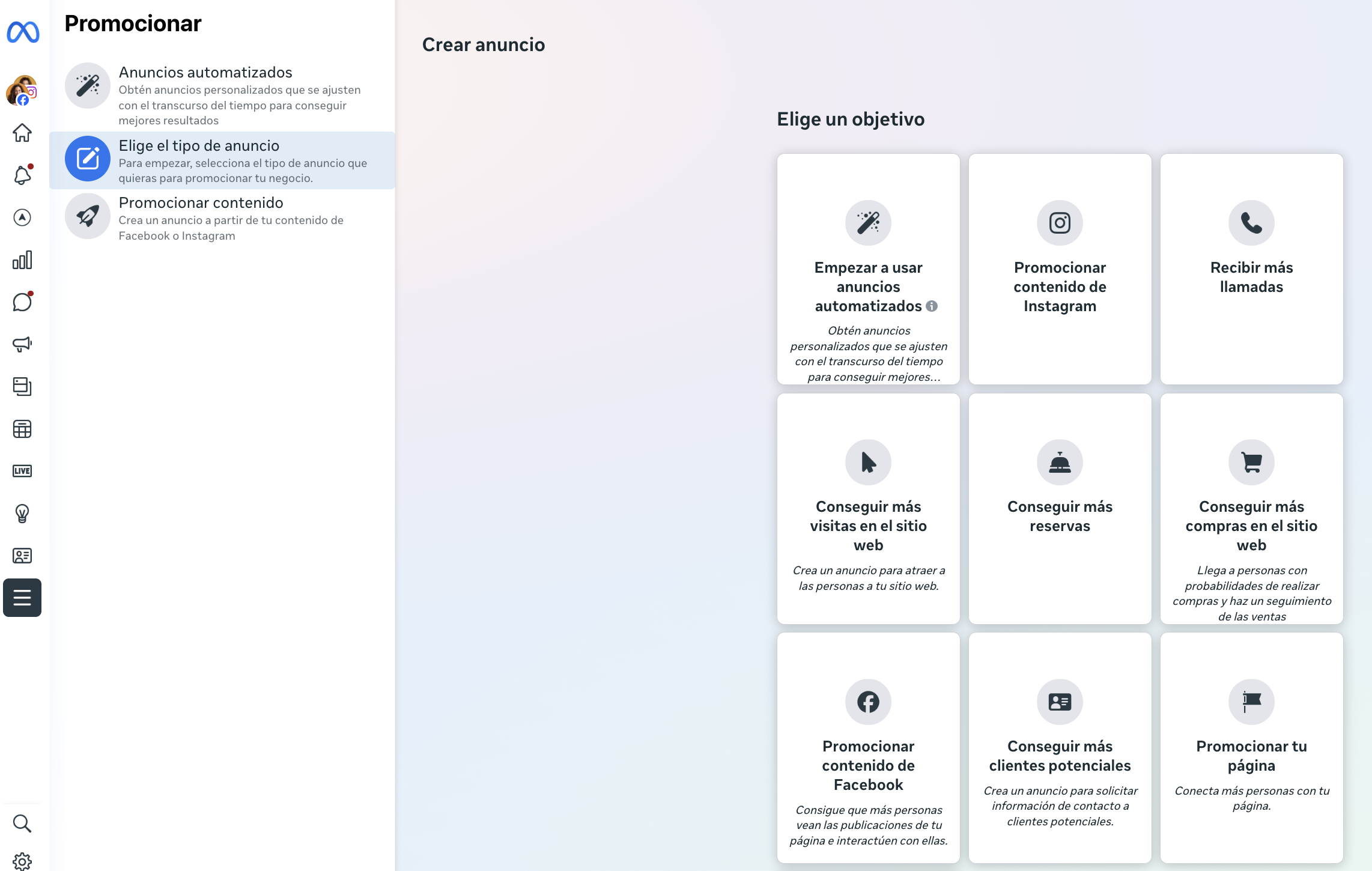 Apartado de anuncios en Meta Business Suite