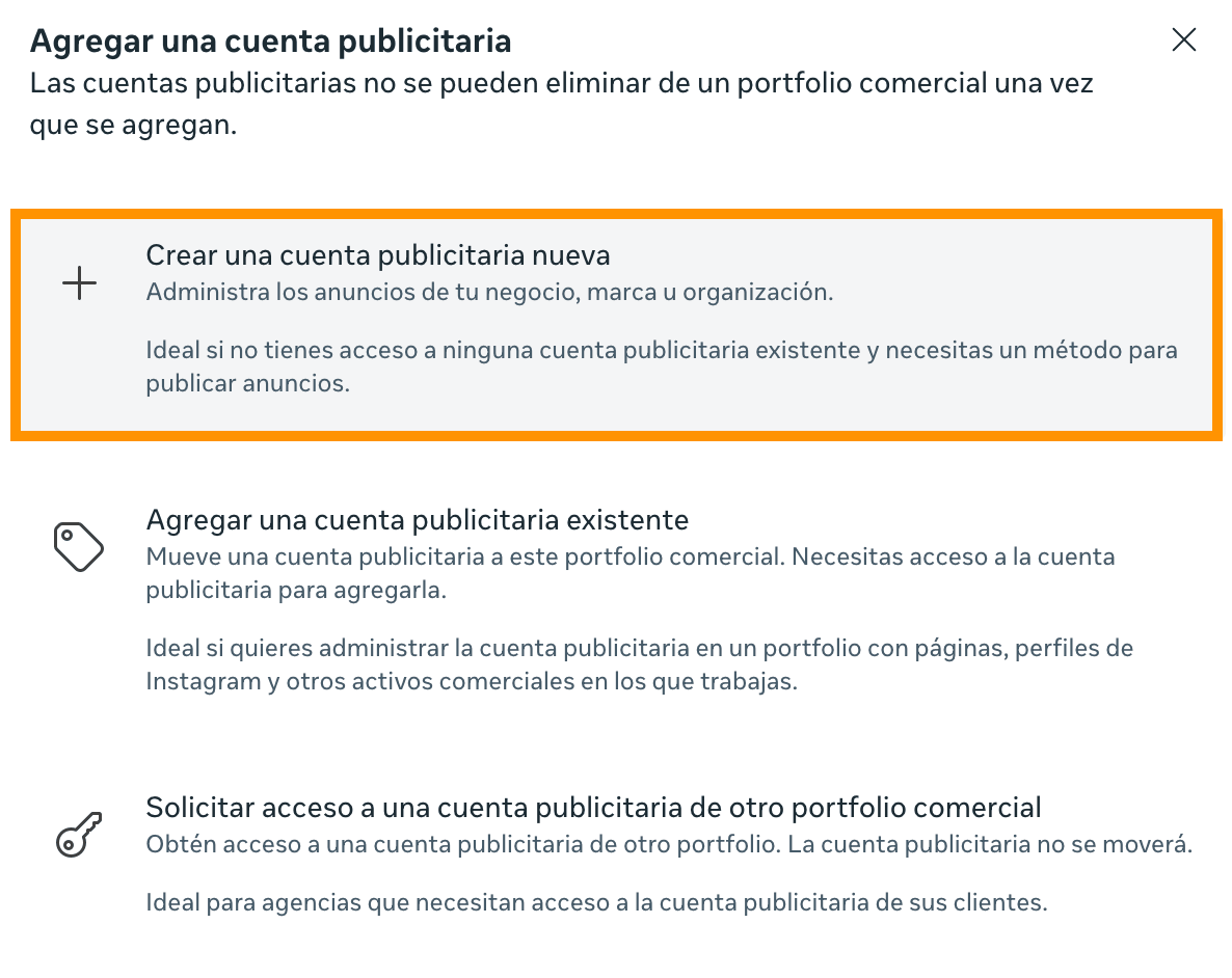 Crear cuenta publicitaria en Meta Business Manager