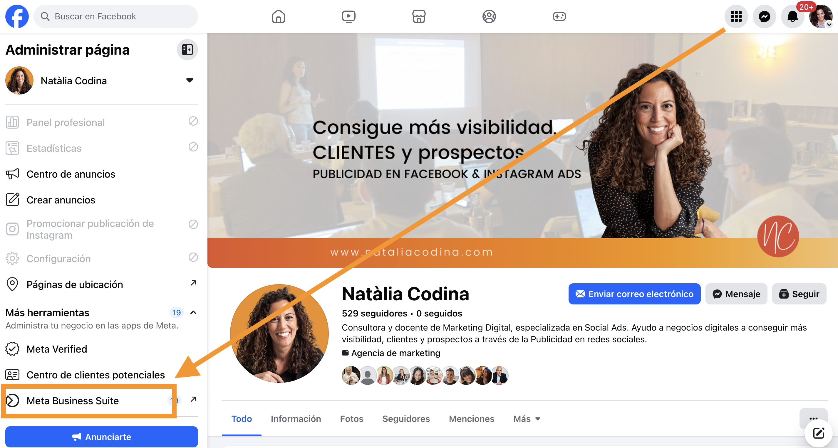 Acceder a Meta Business Suite desde tu página de Facebook